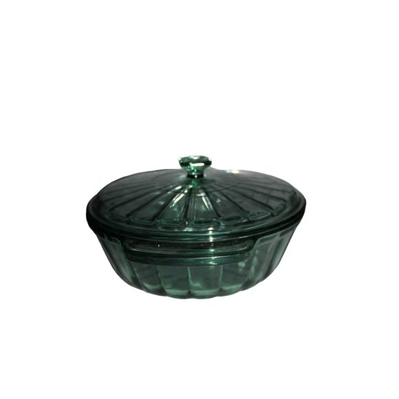 80s-90s, Round Casserole w/Lid, Green Anchor Hocking, Excellent, 2 Q - Picture 6 of 10